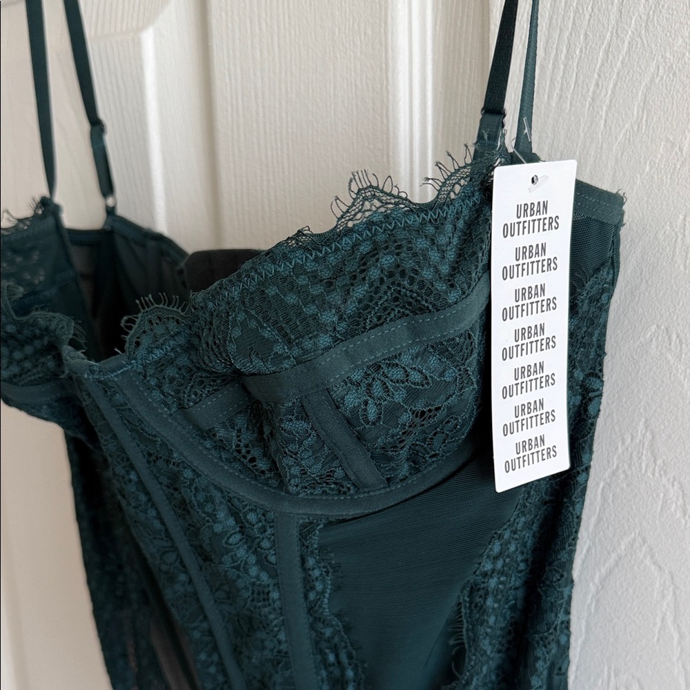 Urban Outfitters Dark Green Lace Bustier Corset Top - Picture 2 of 6